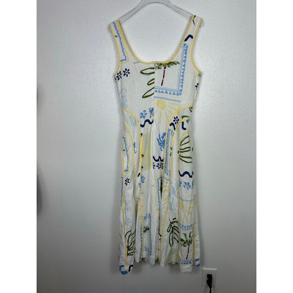 Caroline Constas Palm Tree Print A Line Linen Blend Midi Dress White S Coastal - Picture 9 of 9